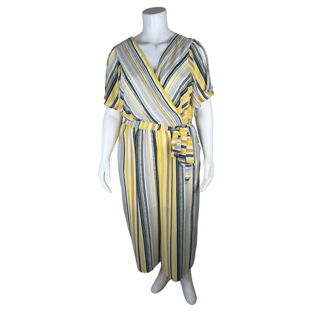 Luxology Striped Wrap Front Jumpsuit Yellow Multicolor Stripes 2X